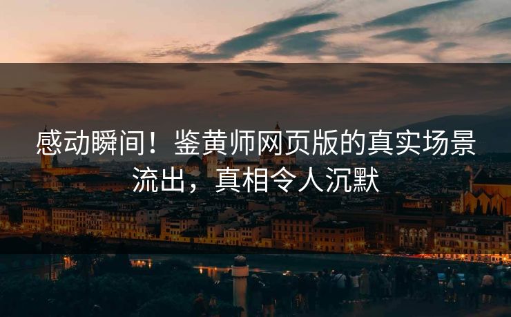 感动瞬间！鉴黄师网页版的真实场景流出，真相令人沉默
