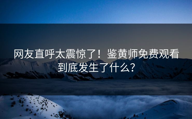 网友直呼太震惊了！鉴黄师免费观看到底发生了什么？