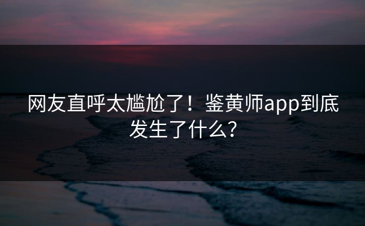 网友直呼太尴尬了！鉴黄师app到底发生了什么？
