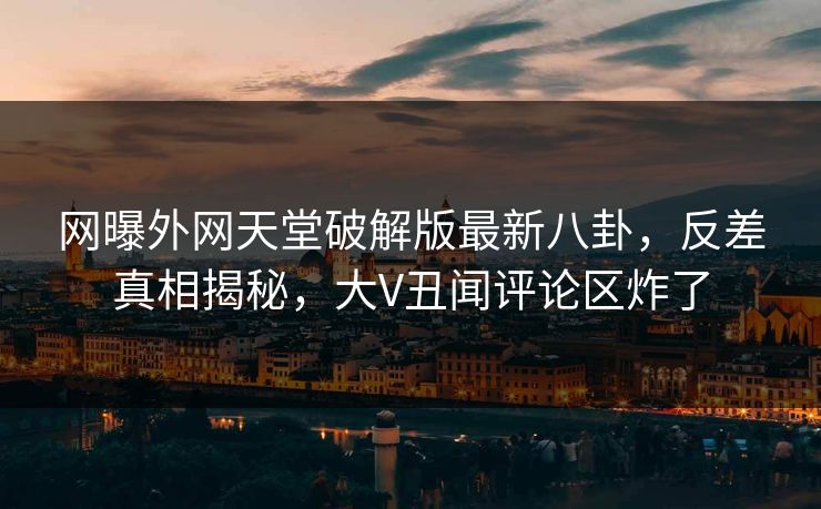网曝外网天堂破解版最新八卦，反差真相揭秘，大V丑闻评论区炸了